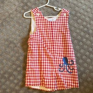 Kelly’s Kids shortall boys size 2T 24mo red gingham check with octopus